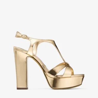 Kesia 120 Sandalen aus goldfarbenem Leder mit Liquid-Metal-Effekt