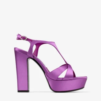 Kesia 120 Sandalen aus violettem Orchideen-Satin