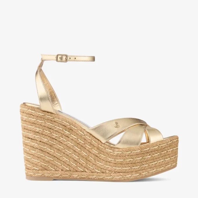 Korra 100 Keilabsatzsandalen aus goldmetallischem Nappaleder