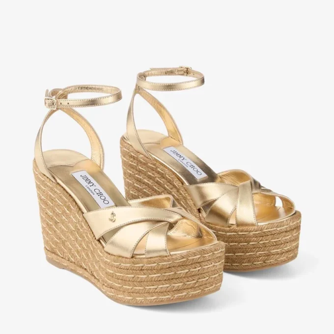 Korra 100 Keilabsatzsandalen aus goldmetallischem Nappaleder