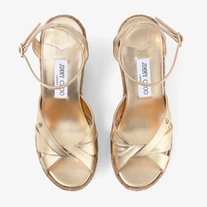 Korra 100 Keilabsatzsandalen aus goldmetallischem Nappaleder