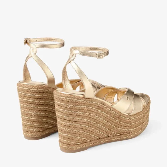 Korra 100 Keilabsatzsandalen aus goldmetallischem Nappaleder