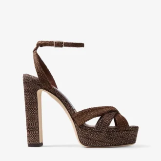 Kove 120 Plateau-Sandalen aus feinem Raffia in Schokoladenbraun und Hellbraun