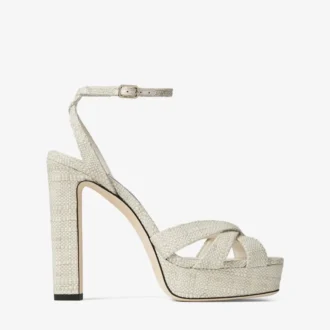 Kove 120 Sandalen mit Plateauabsatz aus naturfarbener feiner Raffia
