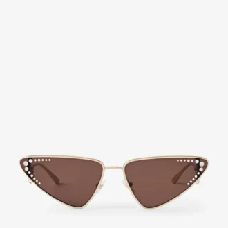 Kristal Cat-Eye-Sonnenbrille in Hellgold mit Kristallen