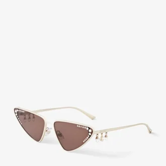 Kristal Cat-Eye-Sonnenbrille in Hellgold mit Kristallen