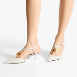 Lauri 50 Latte Mix Slingbacks aus Nappaleder mit Perlen