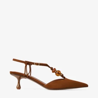 Lauri 50 Slingbacks aus hellbraunem Wildleder mit Perlen
