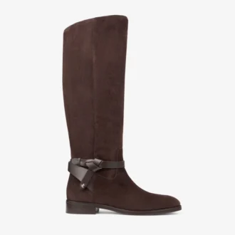 Lawton Knee Boot Flat – Kniestiefel aus schokoladenbraunem Wildleder und Kalbsleder