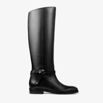 Lawton Kniestiefel aus mattschwarzem Kalbsleder und weichem Vachetta-Leder