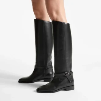 Lawton Kniestiefel aus mattschwarzem Kalbsleder und weichem Vachetta-Leder