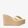 Leda Wedge 100 – Mule mit Keilabsatz aus goldfarbenem Metallic-Nappaleder