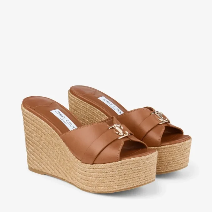 Leda Wedge 100 Mule mit Keilabsatz aus hellbraunem Nappaleder