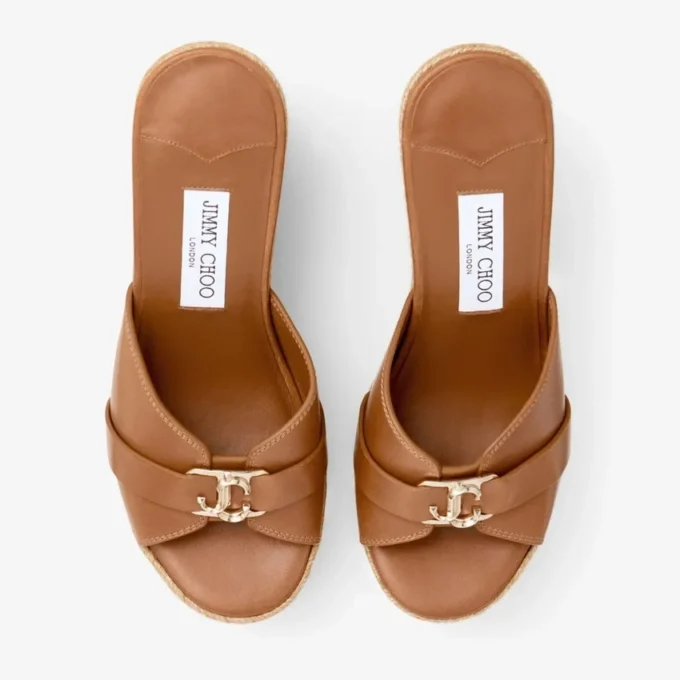 Leda Wedge 100 Mule mit Keilabsatz aus hellbraunem Nappaleder