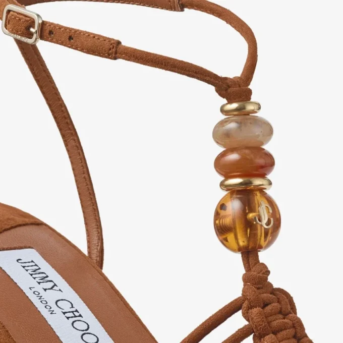Lemi Wedge 100 Tan Mix Wildleder-Keilsandalen mit Perlen