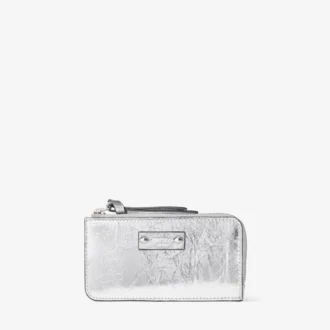 Lise Geldbörse aus silbernem Vintage-Metallic-Leder mit Reißverschluss