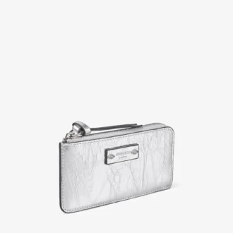 Lise Geldbörse aus silbernem Vintage-Metallic-Leder mit Reißverschluss