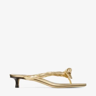 Liss 35 Mule-Sandalen aus goldmetallischem Nappaleder mit Schleife