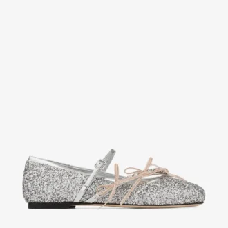 Loli Ballerina Silber und Macaron Puder-Glitzer-Stoff-Ballerinas mit Satin-Schleifen