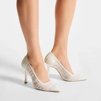 Lotta 100 Pumps aus elfenbeinfarbenem Tüll und Nappaleder