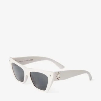 Lou Sonnenbrille im Cat-Eye-Stil aus milchfarbenem und grauem Acetat