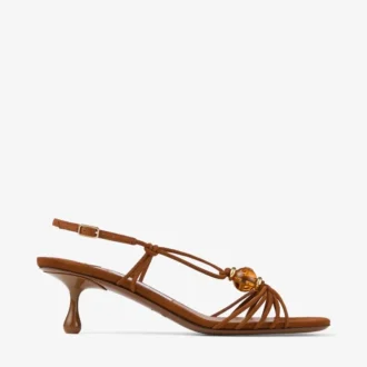 Lova 50 Sandalen aus hellbraunem Wildleder mit Perlen