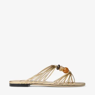 Lova Mule Flat Gold Mix Metallic-Nappaleder-Flats mit Perlen