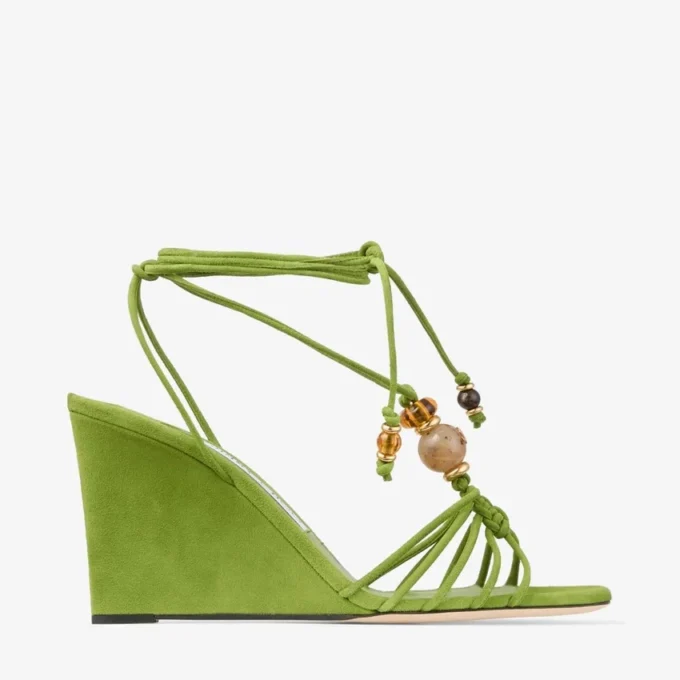 Lova Wedge 85 Keilabsatzsandalen aus Clover-Mix-Wildleder mit Perlen