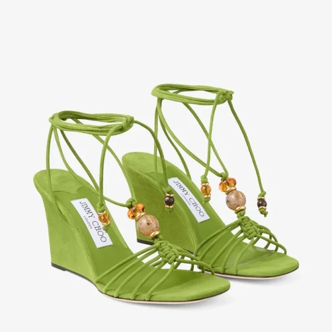Lova Wedge 85 Keilabsatzsandalen aus Clover-Mix-Wildleder mit Perlen
