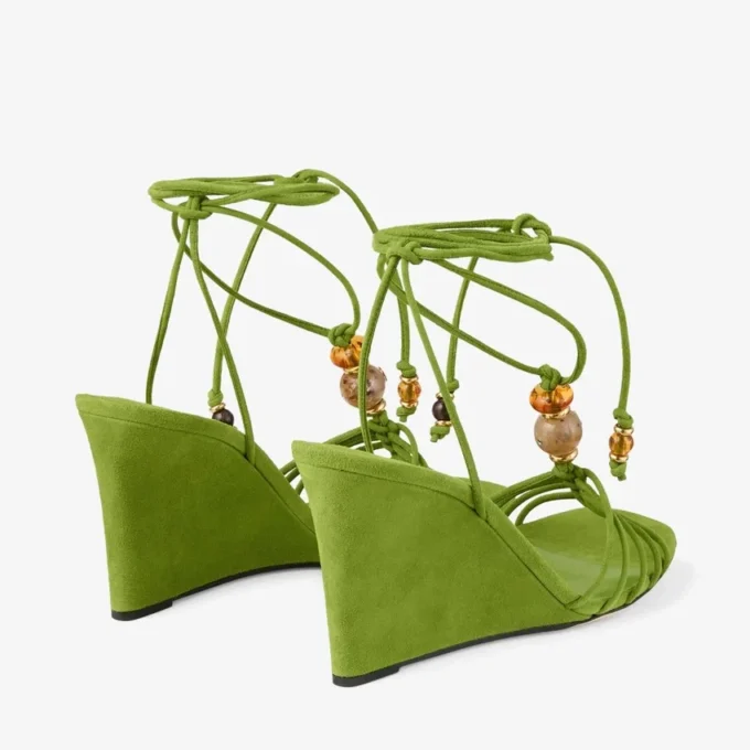 Lova Wedge 85 Keilabsatzsandalen aus Clover-Mix-Wildleder mit Perlen