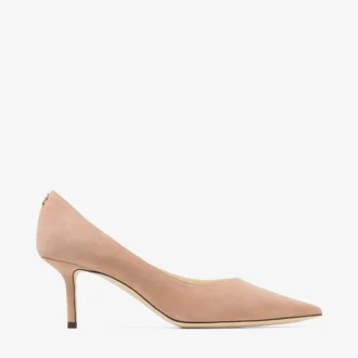 Love 65 Pumps aus ballettrosa Wildleder mit spitzer Zehenpartie und JC-Emblem