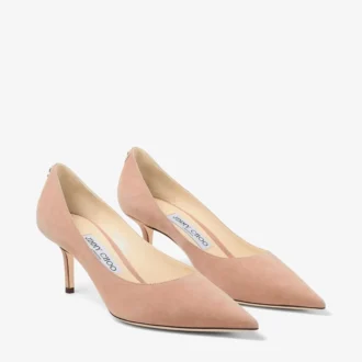 Love 65 Pumps aus ballettrosa Wildleder mit spitzer Zehenpartie und JC-Emblem