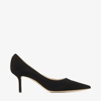 Love 65 Schwarze spitze Pumps aus Wildleder mit JC-Emblem