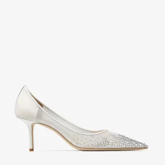 Love 65 Weiße Mesh-Pumps mit DéGradé-Kristallen