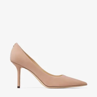 Love 85 Pumps aus ballettrosa Wildleder mit spitzer Zehenpartie und Jc-Emblem