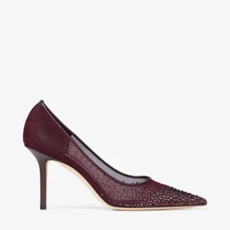 Love 85 Pumps aus tiefem Merlot-Mesh mit Galaxy-Kristallen
