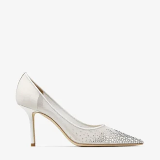 Love 85 Pumps aus weißem Mesh mit spitzer Zehenpartie und DéGradé-Kristallen
