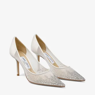 Love 85 Pumps aus weißem Mesh mit spitzer Zehenpartie und DéGradé-Kristallen
