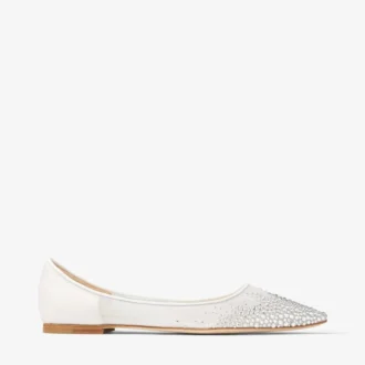 Love Flat – Weiße Ballerinas aus Kristall-Mesh mit Farbverlauf