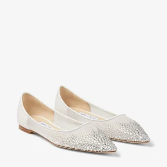 Love Flat – Weiße Ballerinas aus Kristall-Mesh mit Farbverlauf