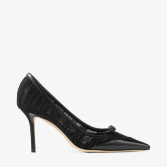 Love Mesh 85 Schwarze Pumps aus Spazzolato-Leder und gerafftem Mesh