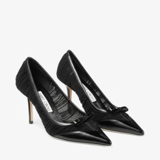Love Mesh 85 Schwarze Pumps aus Spazzolato-Leder und gerafftem Mesh