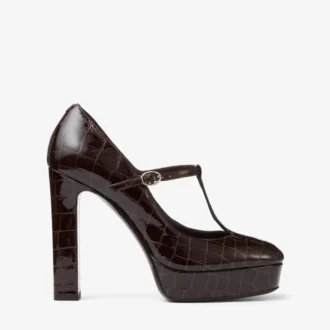 Marene  Mary Jane 120 Sambuco Pumps aus glänzendem Leder mit Krokodilprägung