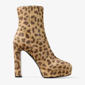 Marene Stiefeletten 120 Naturfarbene Stiefeletten aus Ponyleder mit Leopardenmuster