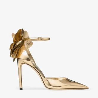 Marja 100 Gold-Sandalen aus Liquid-Metal-Leder mit Metall-Leder-Schnürung