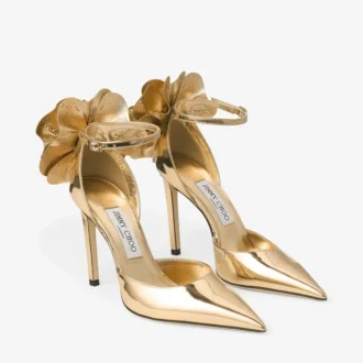 Marja 100 Gold-Sandalen aus Liquid-Metal-Leder mit Metall-Leder-Schnürung