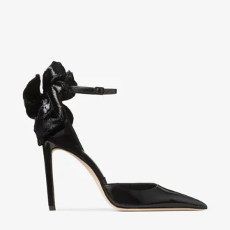 Marja 100 Schwarze Pumps aus weichem Spazzolato-Leder mit kurzer Lametta-Verzierung