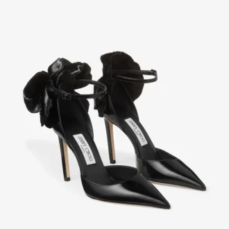 Marja 100 Schwarze Pumps aus weichem Spazzolato-Leder mit kurzer Lametta-Verzierung