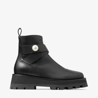 Meena flache schwarze Lederstiefel