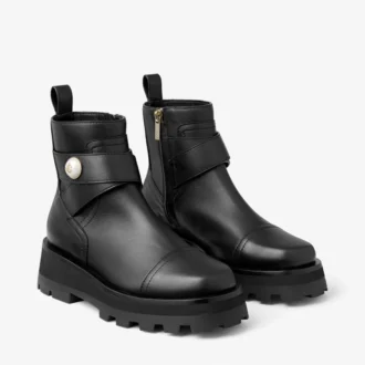 Meena flache schwarze Lederstiefel